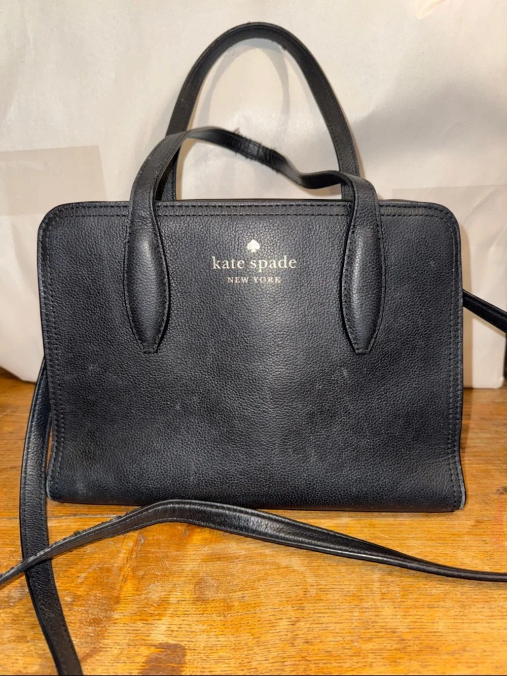 kate spade Black Pebbled Leather Satchel with Crossbody Strap